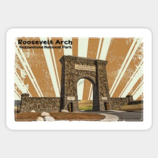 Retro Roosevelt Arch in Yellowstone National Park in orange Sticker